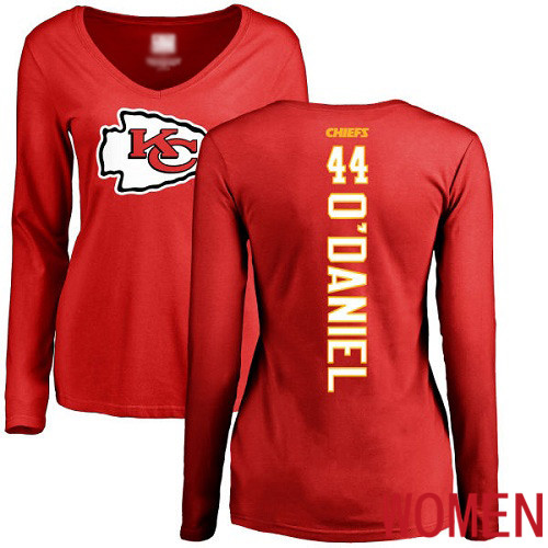 Women Kansas City Chiefs #44 ODaniel Dorian Red Backer Slim Fit Long Sleeve NFL T Shirt